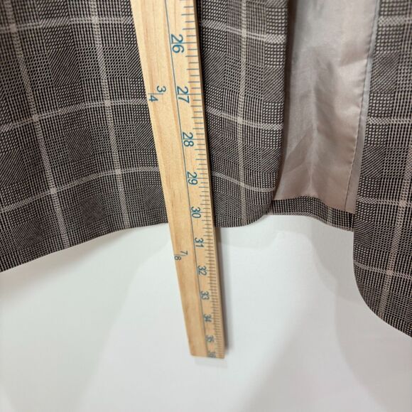 Anne Klein Tan Brown Plaid Windowpane Blazer Jacket XL Open Front Old Money - Picture 4 of 10